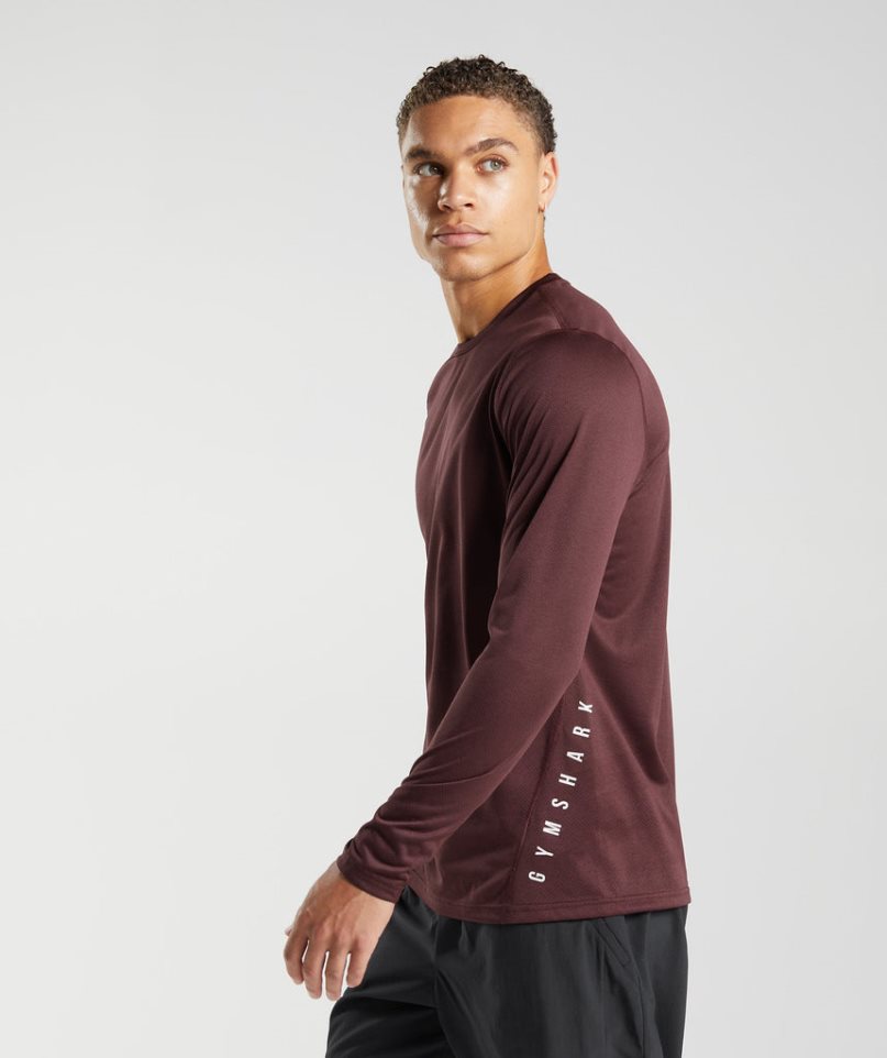 Koszulki Gymshark Sportowe Long Sleeve Męskie Bordowe | PL 783QZW